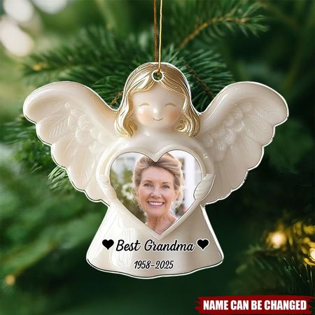 Personalized Photo Acrylic Keepsake with Heart & Wings Design